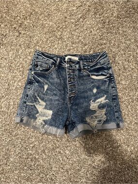 Kancan High Rise Distressed Button Fly Denim Shorts Size 9/28
